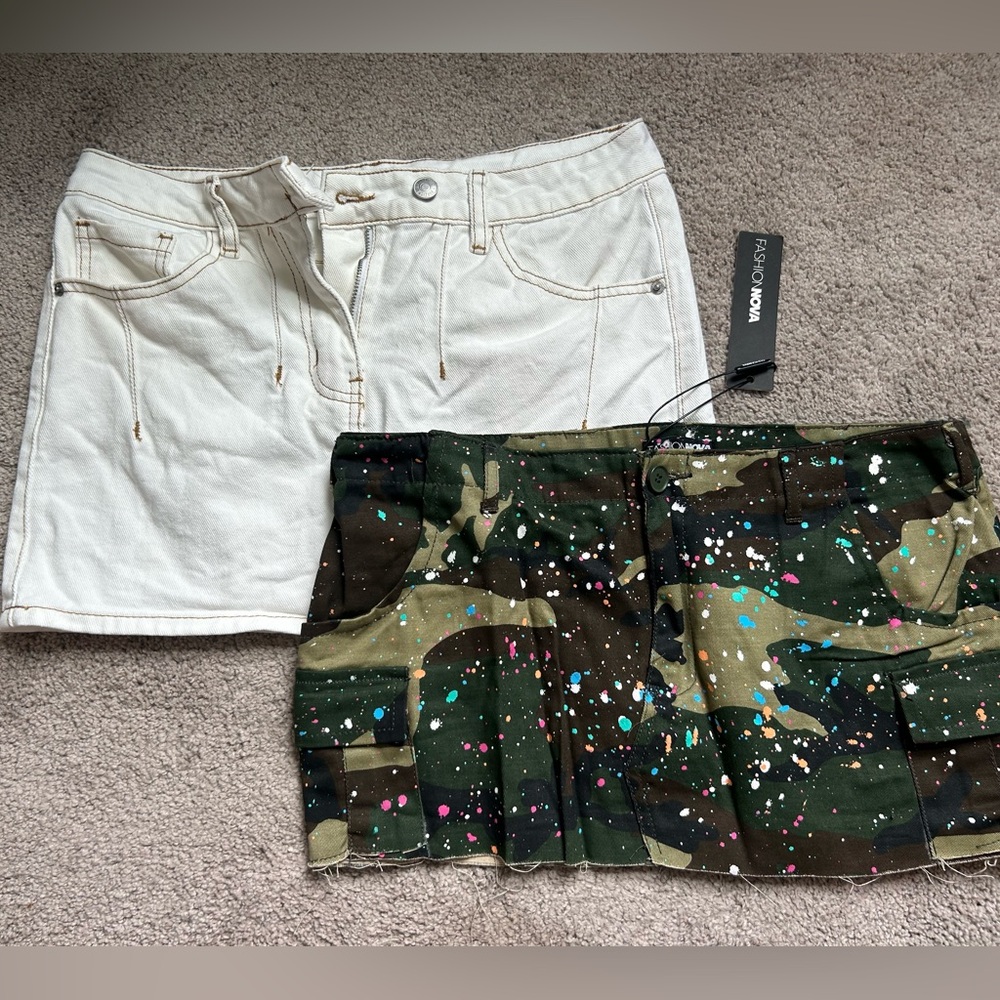 Fashion Nova White and Camo Skirt Duo